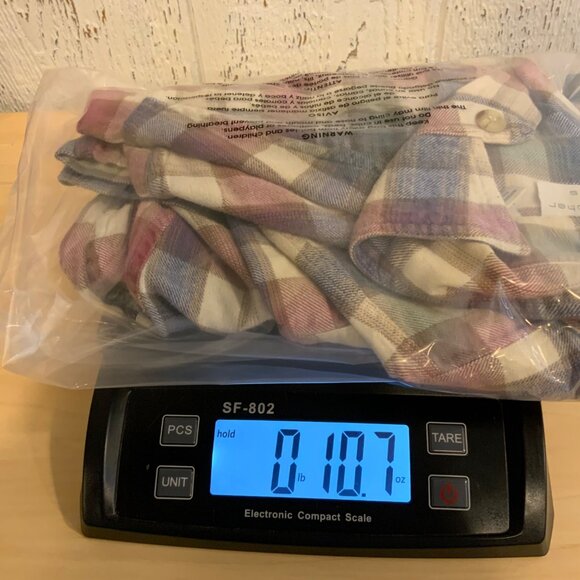 Christopher & Banks Women's large Flannel Plain blue/white pinkish long sleeve b - Picture 6 of 6